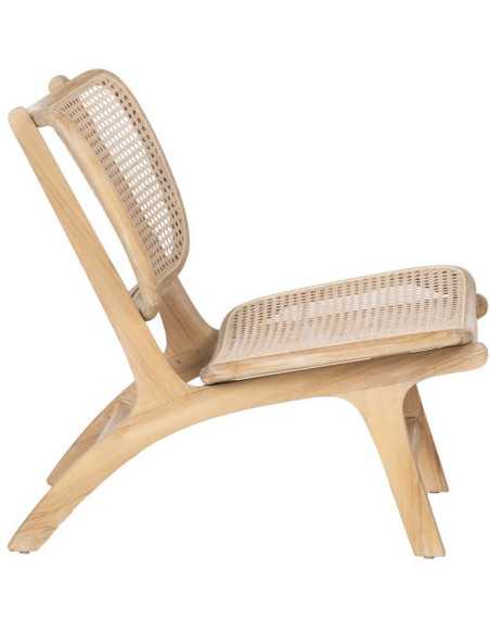Fauteuil lounge style japandi Rotin Naturel Bois de teck Kanovo 