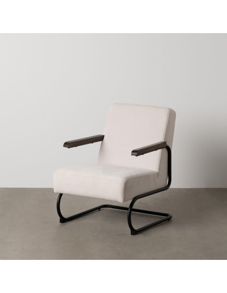 Fauteuil industriel vintage Tissu Beige Métal Noir Bois Marron foncé Arvello 