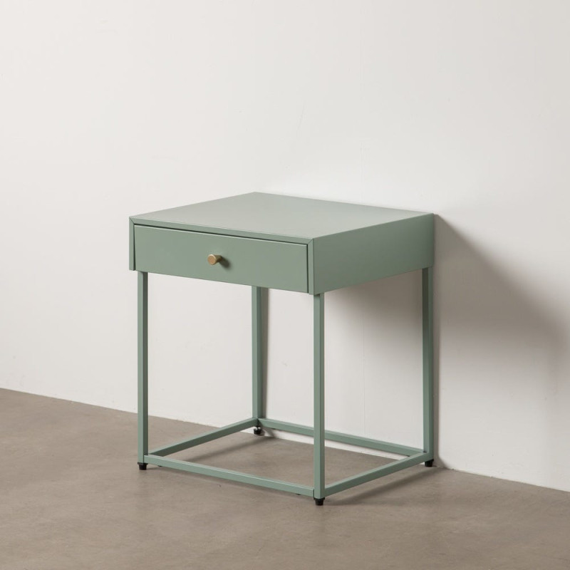 Table de chevet moderne chic 1 tiroir Métal Vert Elmyra 