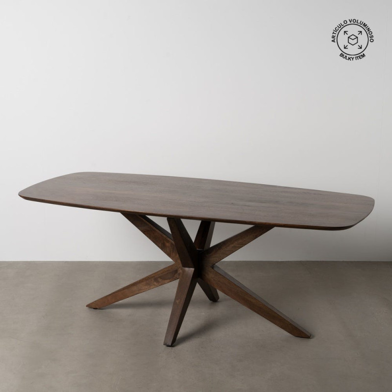 Grande Table à manger design moderne piètement sculptural Rectangulaire 6 personnes 200 cm Bois de manguier Marron Xandora 