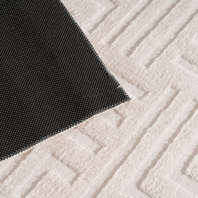 Grand Tapis relief style minimaliste Rectangulaire 160x230 Tissu Blanc écru Motif géométrique Serema 