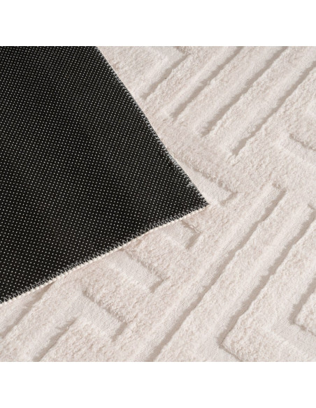 Grand Tapis relief style minimaliste Rectangulaire 160x230 Tissu Blanc écru Motif géométrique Serema 