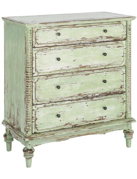 Commode de chambre Campagne bohème 4 tiroirs Bois recyclé Vert Patiné Amandéna 