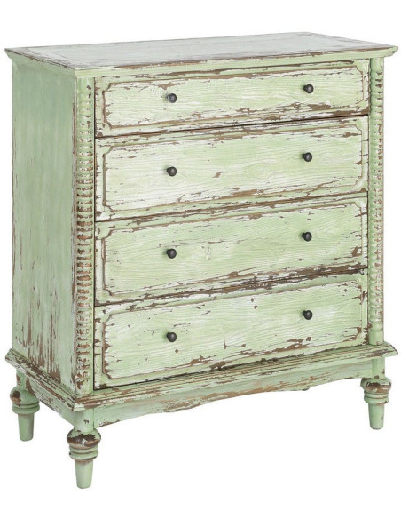 Commode de chambre Campagne bohème 4 tiroirs Bois recyclé Vert Patiné Amandéna 
