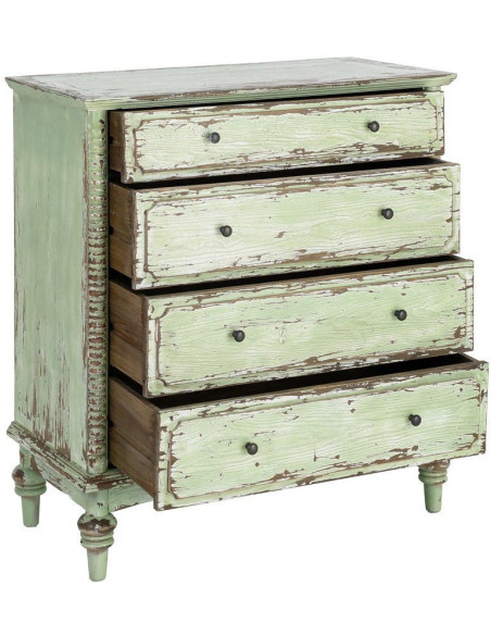 Commode de chambre Campagne bohème 4 tiroirs Bois recyclé Vert Patiné Amandéna 