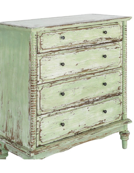 Commode de chambre Campagne bohème 4 tiroirs Bois recyclé Vert Patiné Amandéna 