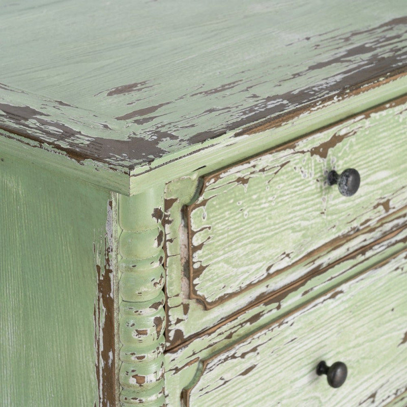 Commode de chambre Campagne bohème 4 tiroirs Bois recyclé Vert Patiné Amandéna 