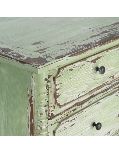 Commode de chambre Campagne bohème 4 tiroirs Bois recyclé Vert Patiné Amandéna 