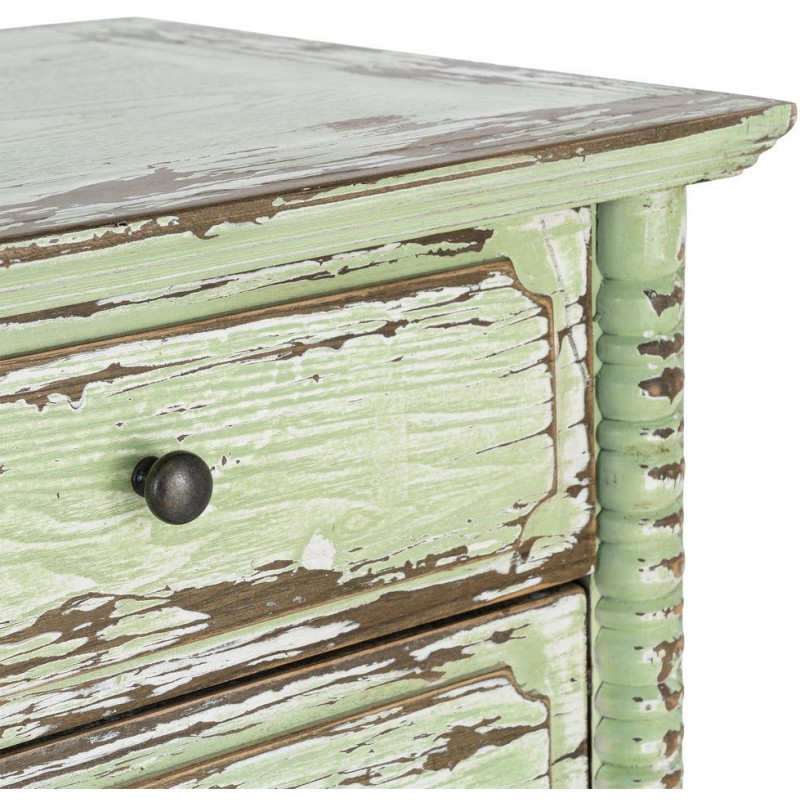 Commode de chambre Campagne bohème 4 tiroirs Bois recyclé Vert Patiné Amandéna 