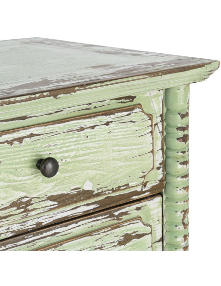 Commode de chambre Campagne bohème 4 tiroirs Bois recyclé Vert Patiné Amandéna 