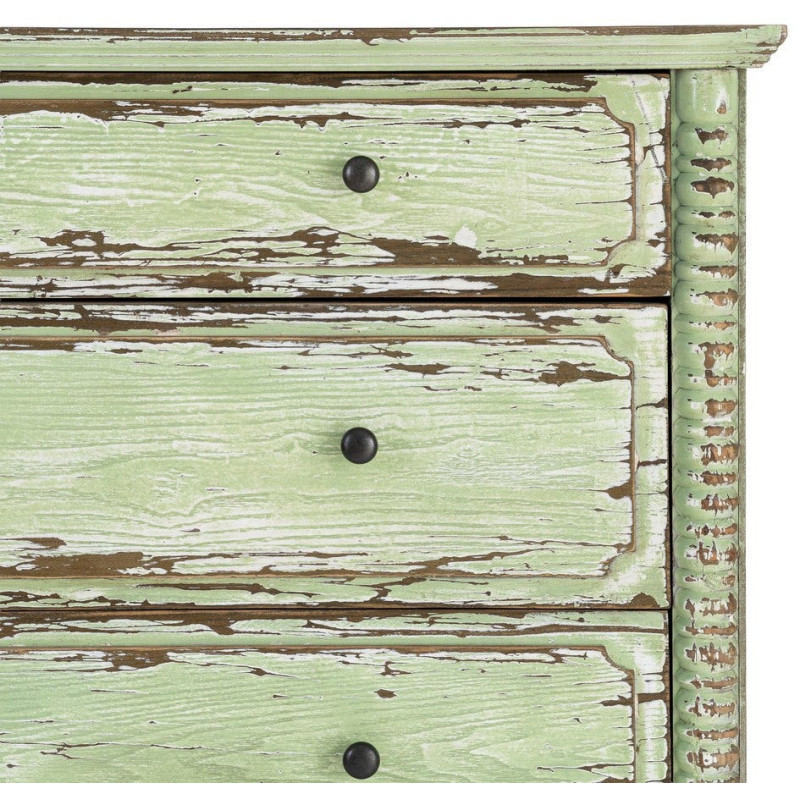 Commode de chambre Campagne bohème 4 tiroirs Bois recyclé Vert Patiné Amandéna 