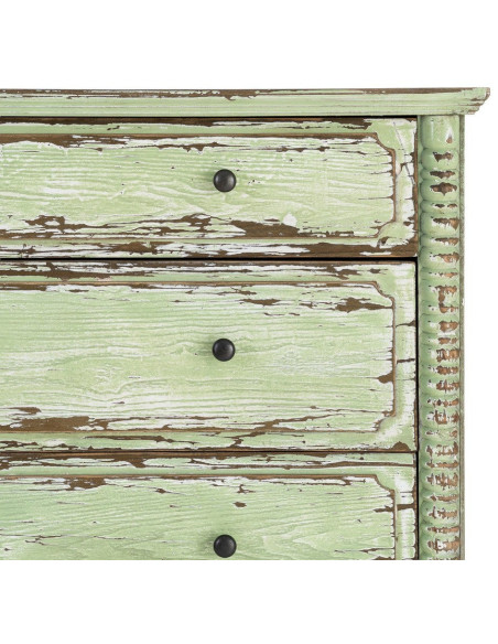 Commode de chambre Campagne bohème 4 tiroirs Bois recyclé Vert Patiné Amandéna 