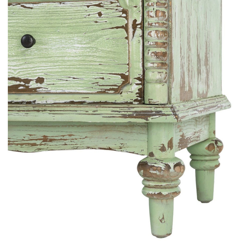 Commode de chambre Campagne bohème 4 tiroirs Bois recyclé Vert Patiné Amandéna 