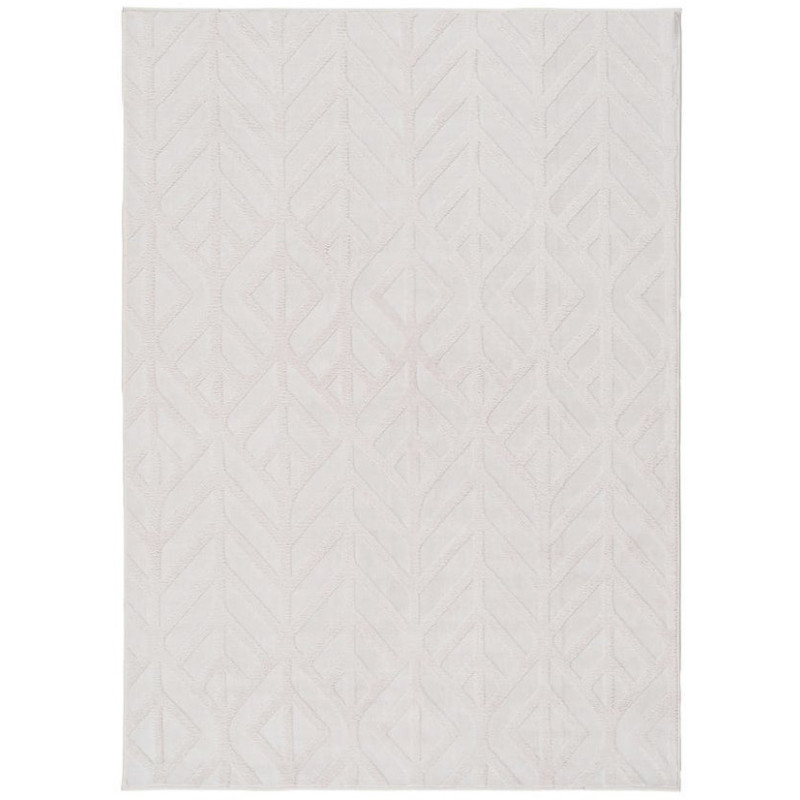 Grand Tapis relief style scandinave Rectangulaire 160x230 Tissu Blanc écru Motif géométrique Lumana