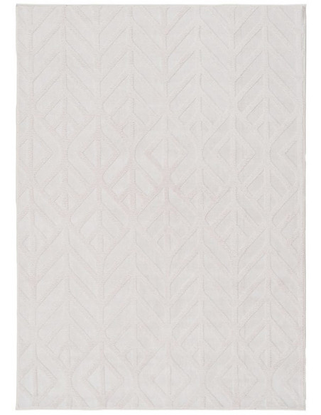 Grand Tapis relief style scandinave Rectangulaire 160x230 Tissu Blanc écru Motif géométrique Lumana