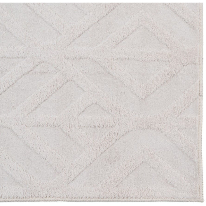 Grand Tapis relief style scandinave Rectangulaire 160x230 Tissu Blanc écru Motif géométrique Lumana 
