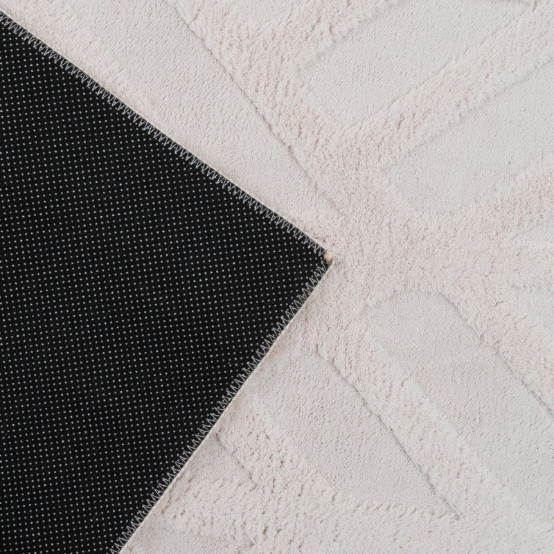 Grand Tapis relief style scandinave Rectangulaire 160x230 Tissu Blanc écru Motif géométrique Lumana 