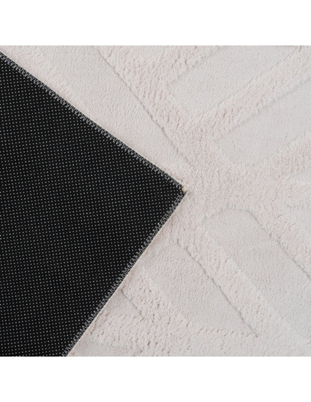 Grand Tapis relief style scandinave Rectangulaire 160x230 Tissu Blanc écru Motif géométrique Lumana 