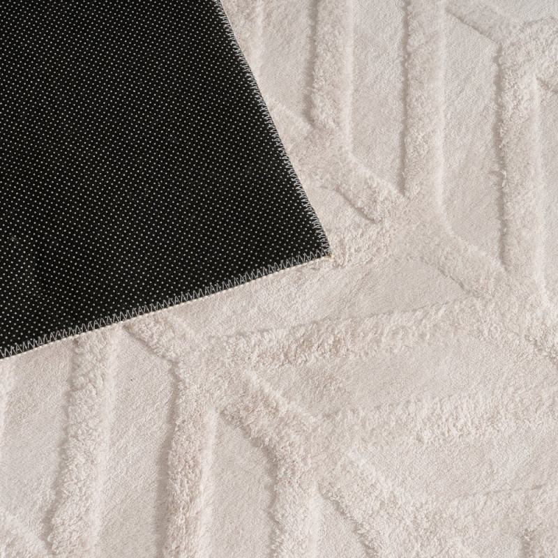 Grand Tapis relief style scandinave Rectangulaire 160x230 Tissu Blanc écru Motif géométrique Lumana 