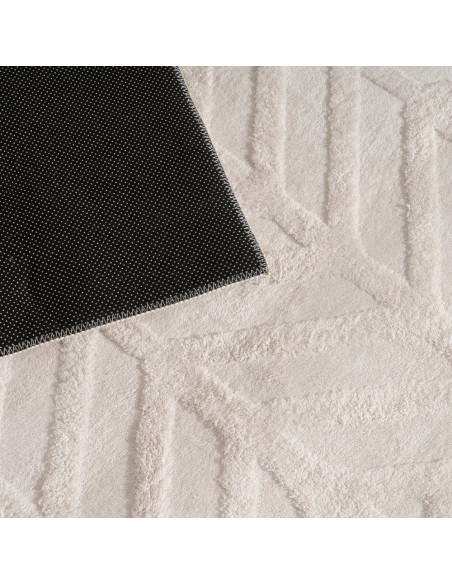 Grand Tapis relief style scandinave Rectangulaire 160x230 Tissu Blanc écru Motif géométrique Lumana 