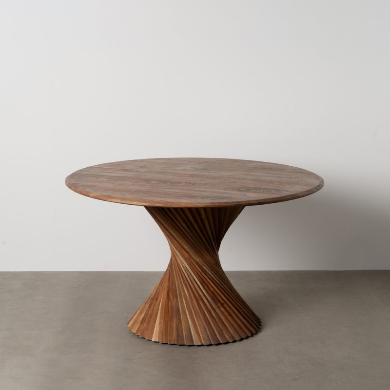 Table à manger design moderne Ronde 5 personnes 130 cm Bois d'acacia Marron Voltrania 