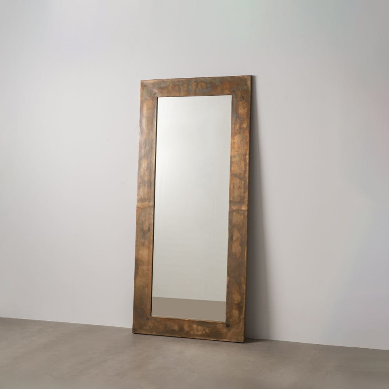 Grand Miroir mural XXL industriel chic Rectangulaire 100x220 Métal Doré Cortavio 