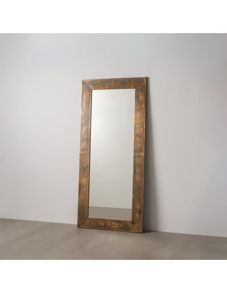 Grand Miroir mural XXL industriel chic Rectangulaire 100x220 Métal Doré Cortavio 
