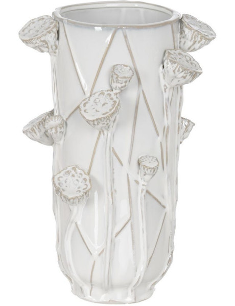 Grand Vase XXL design floral sculptural Cylindrique H 41 cm Céramique Blanc Nyméria 