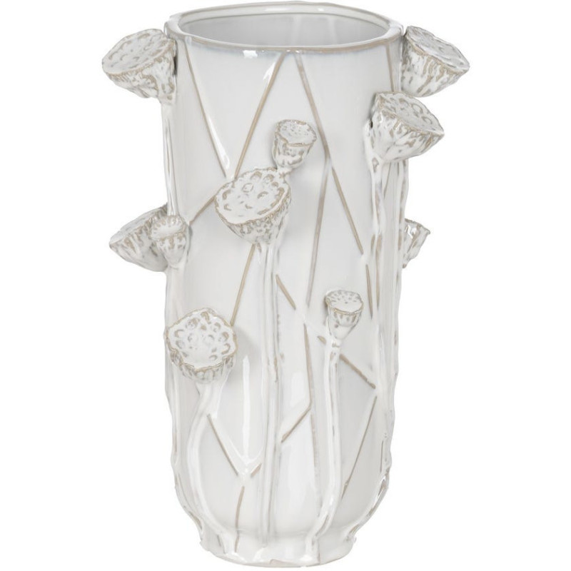 Grand Vase XXL design floral sculptural Cylindrique H 41 cm Céramique Blanc Nyméria 