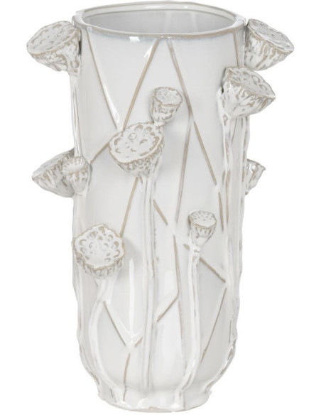 Grand Vase XXL design floral sculptural Cylindrique H 41 cm Céramique Blanc Nyméria 