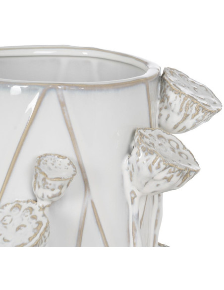 Grand Vase XXL design floral sculptural Cylindrique H 41 cm Céramique Blanc Nyméria 