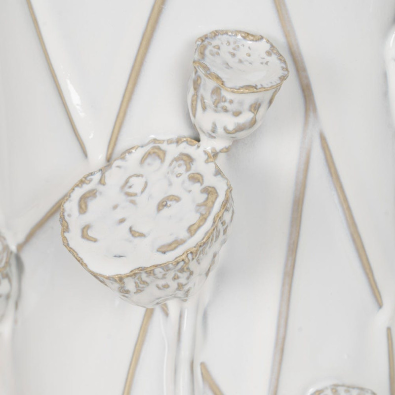 Grand Vase XXL design floral sculptural Cylindrique H 41 cm Céramique Blanc Nyméria 