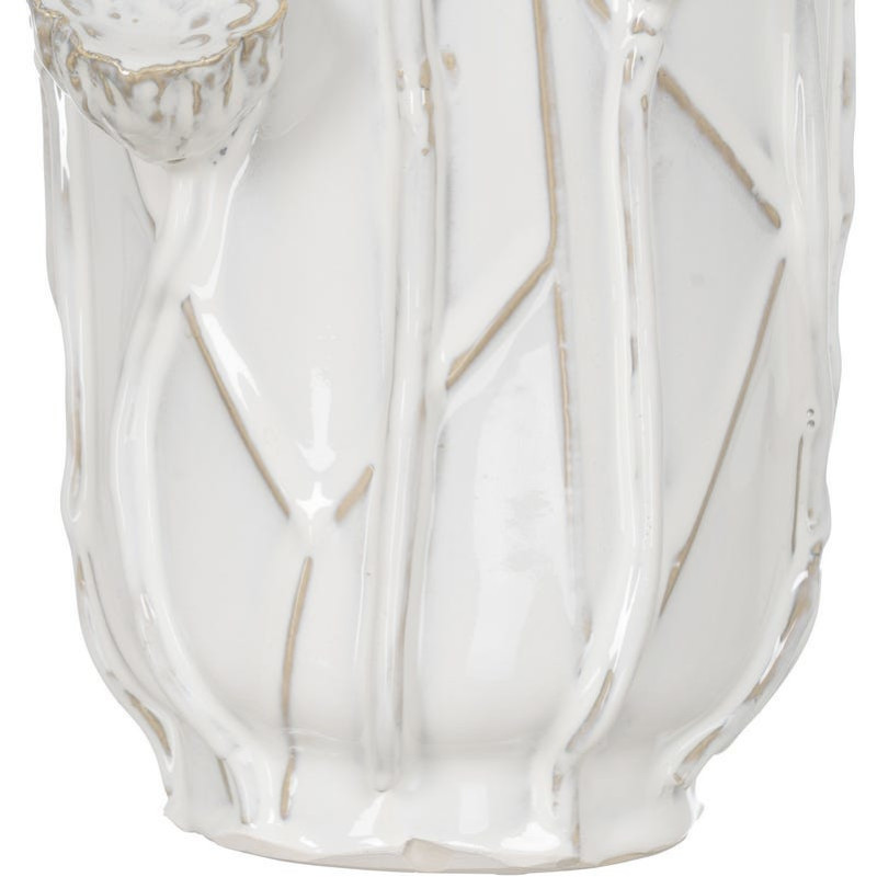 Grand Vase XXL design floral sculptural Cylindrique H 41 cm Céramique Blanc Nyméria 
