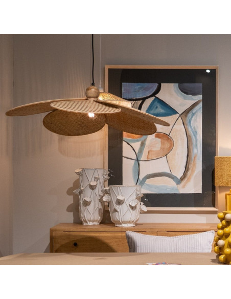 Grand Vase XXL design floral sculptural Cylindrique H 41 cm Céramique Blanc Nyméria 