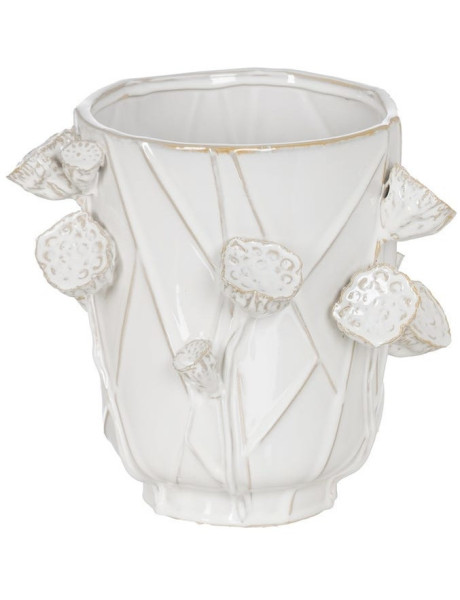 Vase design floral sculptural Cylindrique H 28 cm Céramique Blanc Nyméria 