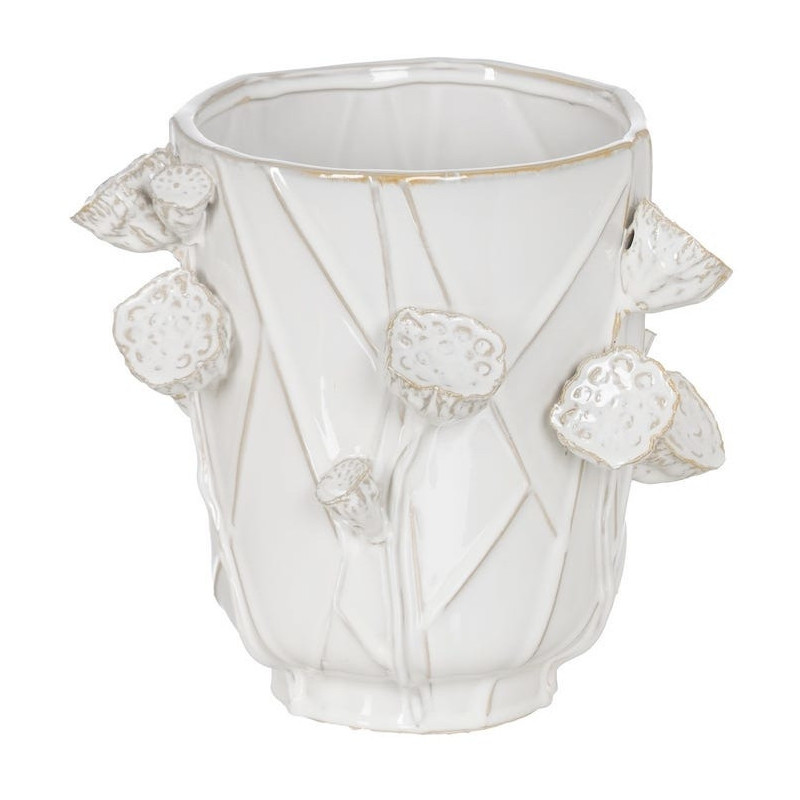 Vase design floral sculptural Cylindrique H 28 cm Céramique Blanc Nyméria 