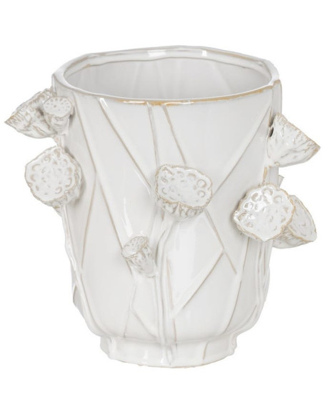Vase design floral sculptural Cylindrique H 28 cm Céramique Blanc Nyméria 