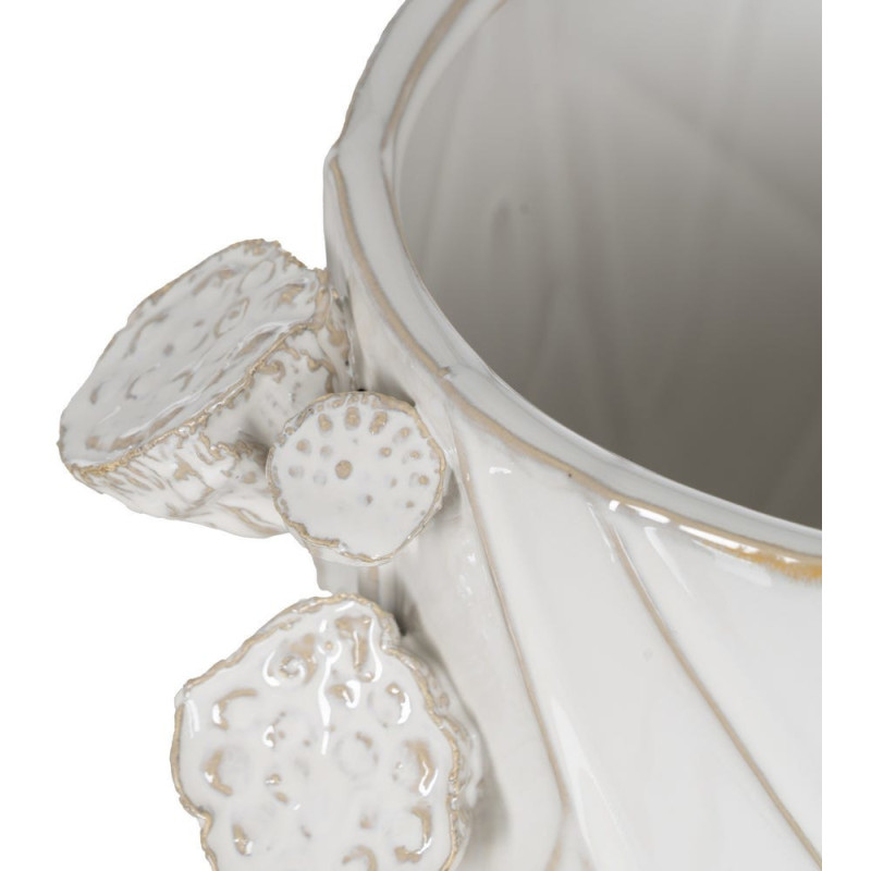 Vase design floral sculptural Cylindrique H 28 cm Céramique Blanc Nyméria 