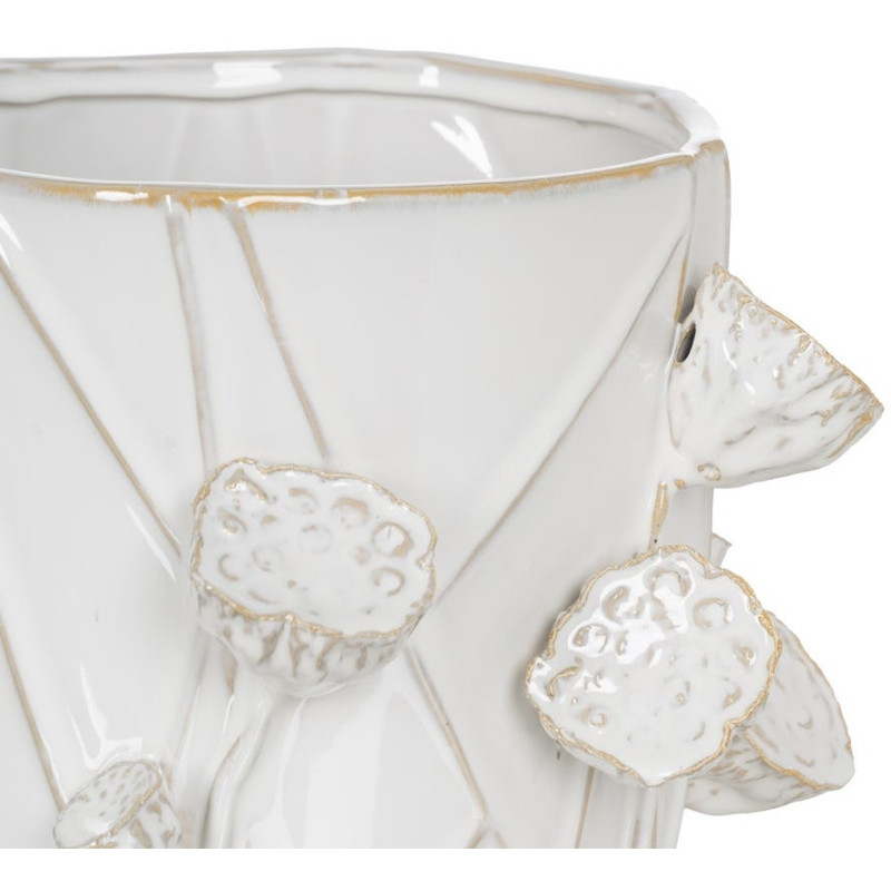 Vase design floral sculptural Cylindrique H 28 cm Céramique Blanc Nyméria 