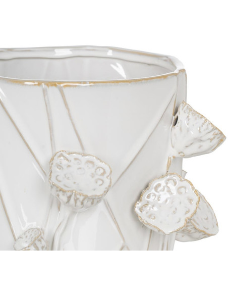 Vase design floral sculptural Cylindrique H 28 cm Céramique Blanc Nyméria 