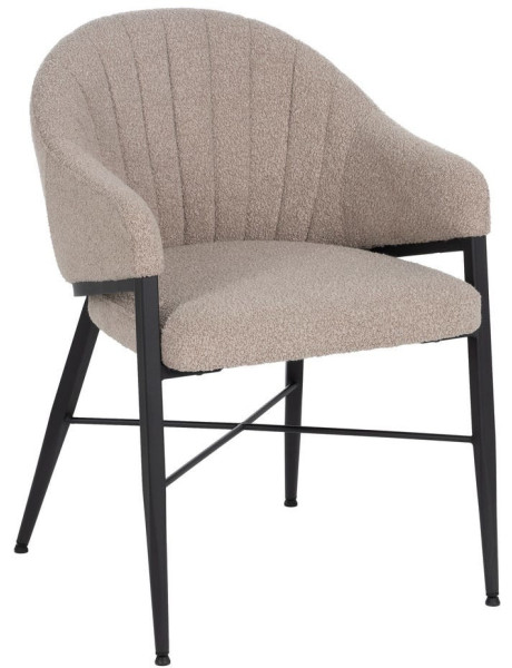 Lot de 2 Chaises modernes bouclette avec accoudoirs Tissu Beige Métal Noir Elvéro 