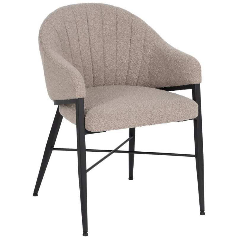 Lot de 2 Chaises modernes bouclette avec accoudoirs Tissu Beige Métal Noir Elvéro 