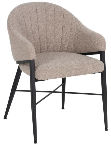 Lot de 2 Chaises modernes bouclette avec accoudoirs Tissu Beige Métal Noir Elvéro 