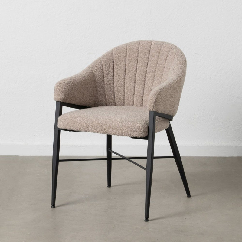 Lot de 2 Chaises modernes bouclette avec accoudoirs Tissu Beige Métal Noir Elvéro 