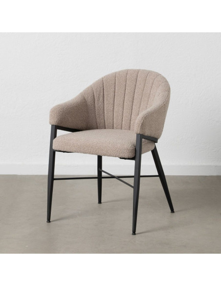 Lot de 2 Chaises modernes bouclette avec accoudoirs Tissu Beige Métal Noir Elvéro 