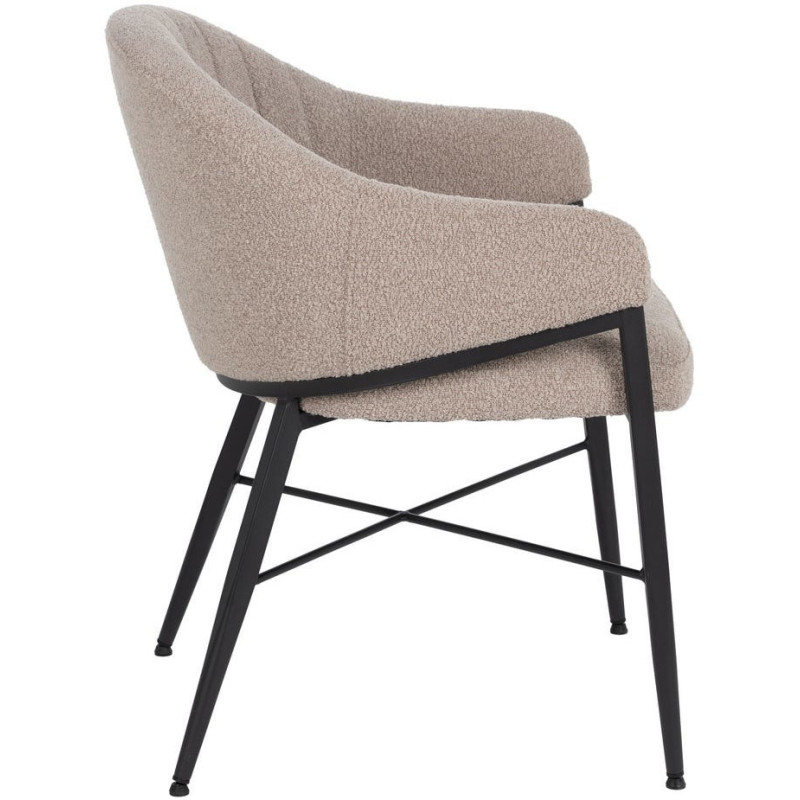 Lot de 2 Chaises modernes bouclette avec accoudoirs Tissu Beige Métal Noir Elvéro 