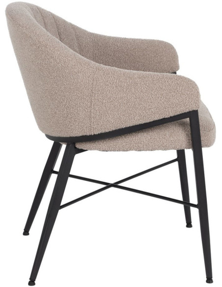 Lot de 2 Chaises modernes bouclette avec accoudoirs Tissu Beige Métal Noir Elvéro 