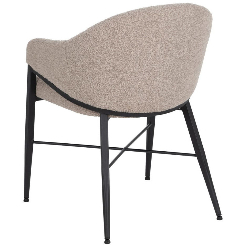Lot de 2 Chaises modernes bouclette avec accoudoirs Tissu Beige Métal Noir Elvéro 