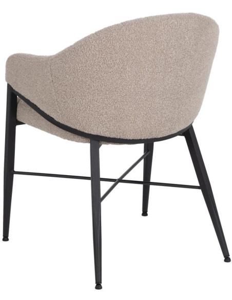 Lot de 2 Chaises modernes bouclette avec accoudoirs Tissu Beige Métal Noir Elvéro 
