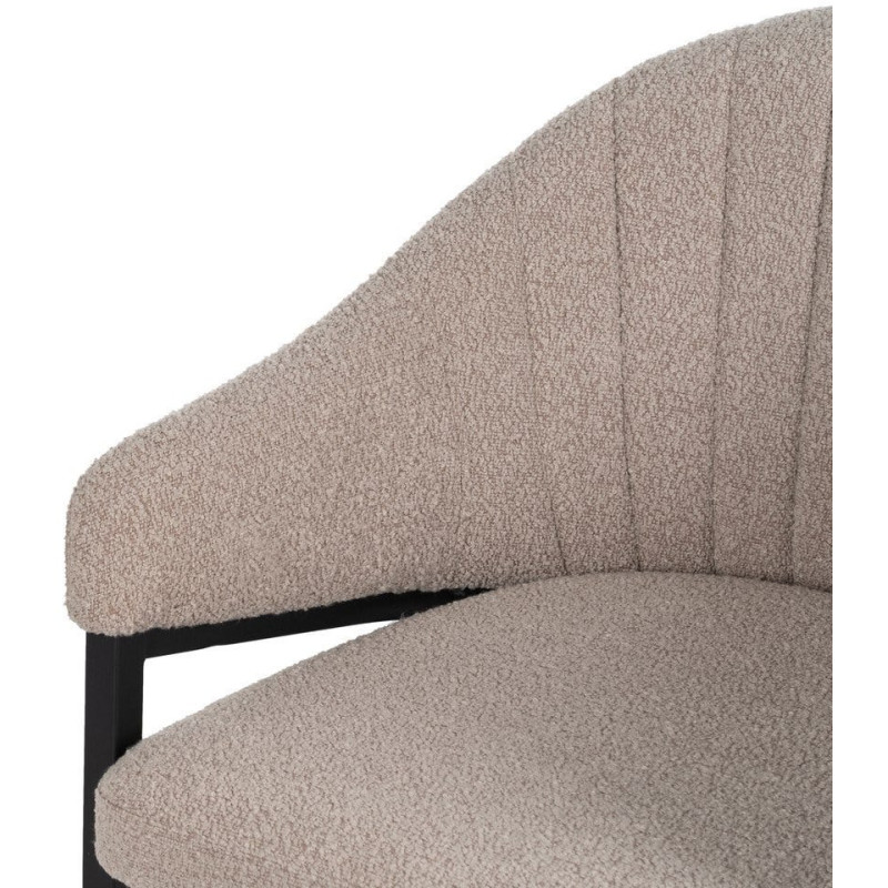 Lot de 2 Chaises modernes bouclette avec accoudoirs Tissu Beige Métal Noir Elvéro 